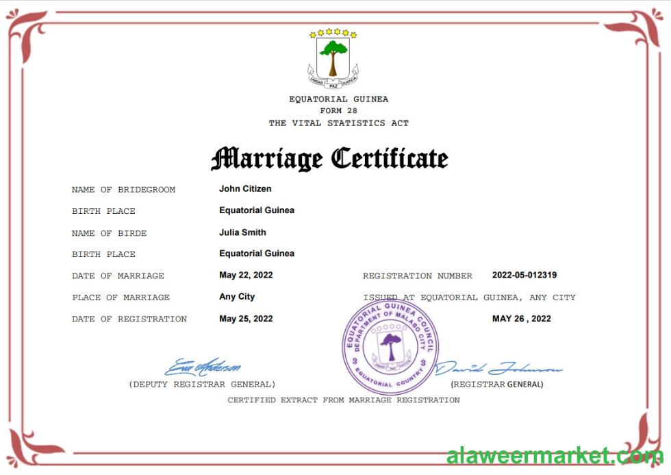 Equatorial Guinea marriage certificate Word and PDF template